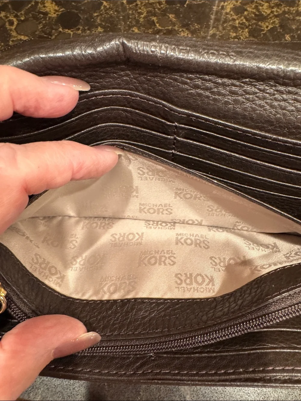 Michael Kors Continental Clutch brown python embossed Wallet with Gold Hardware